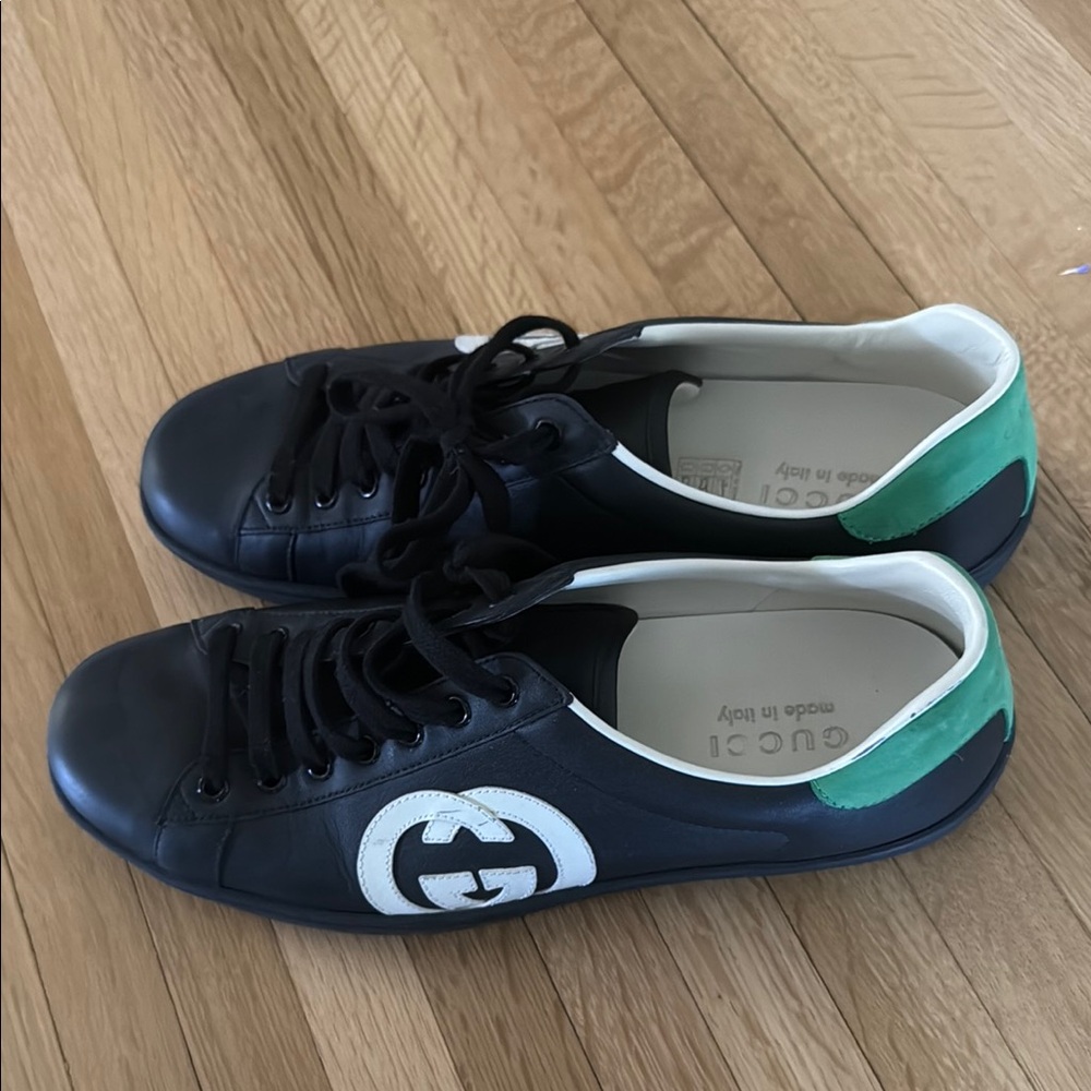 Gucci Black and Teal Leather Sneakers